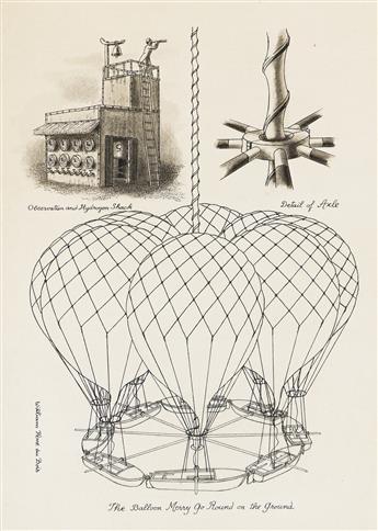 WILLIAM PÈNE DU BOIS (1916 - 1993) 2 illustrations: Balloon Merry Go Round on the ground and in the air.